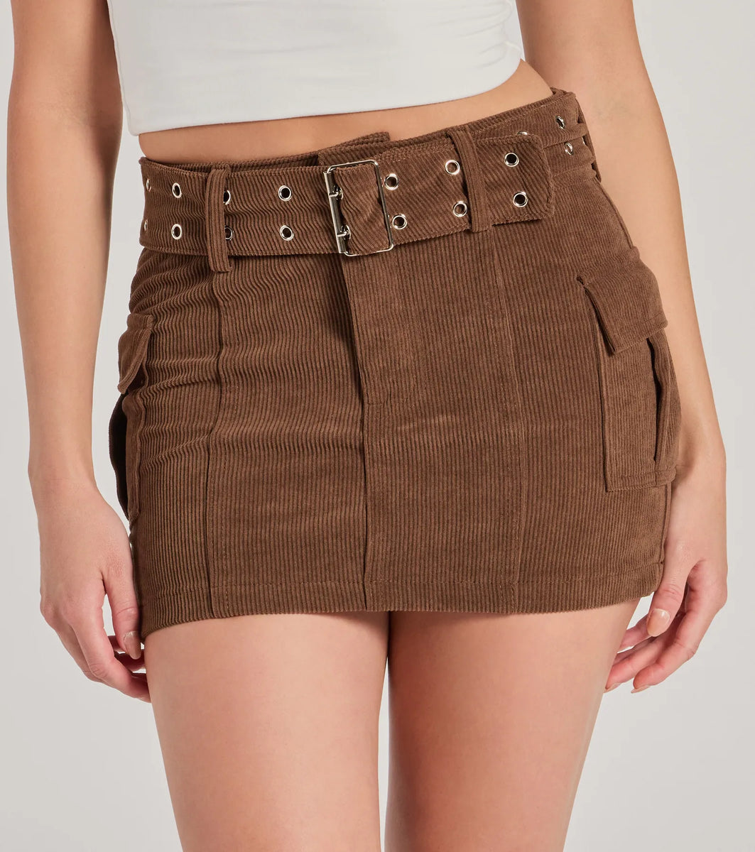 Cutest Season High Rise Cargo Corduroy Mini Skirt Windsor