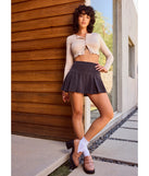 Preppy Chic Drop Waist Pleated Corduroy Mini Skirt