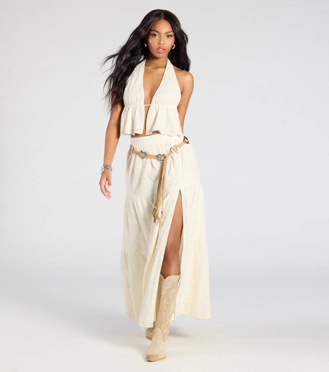 Free Spirit High-Rise Embroidered Slit Maxi Skirt | Windsor