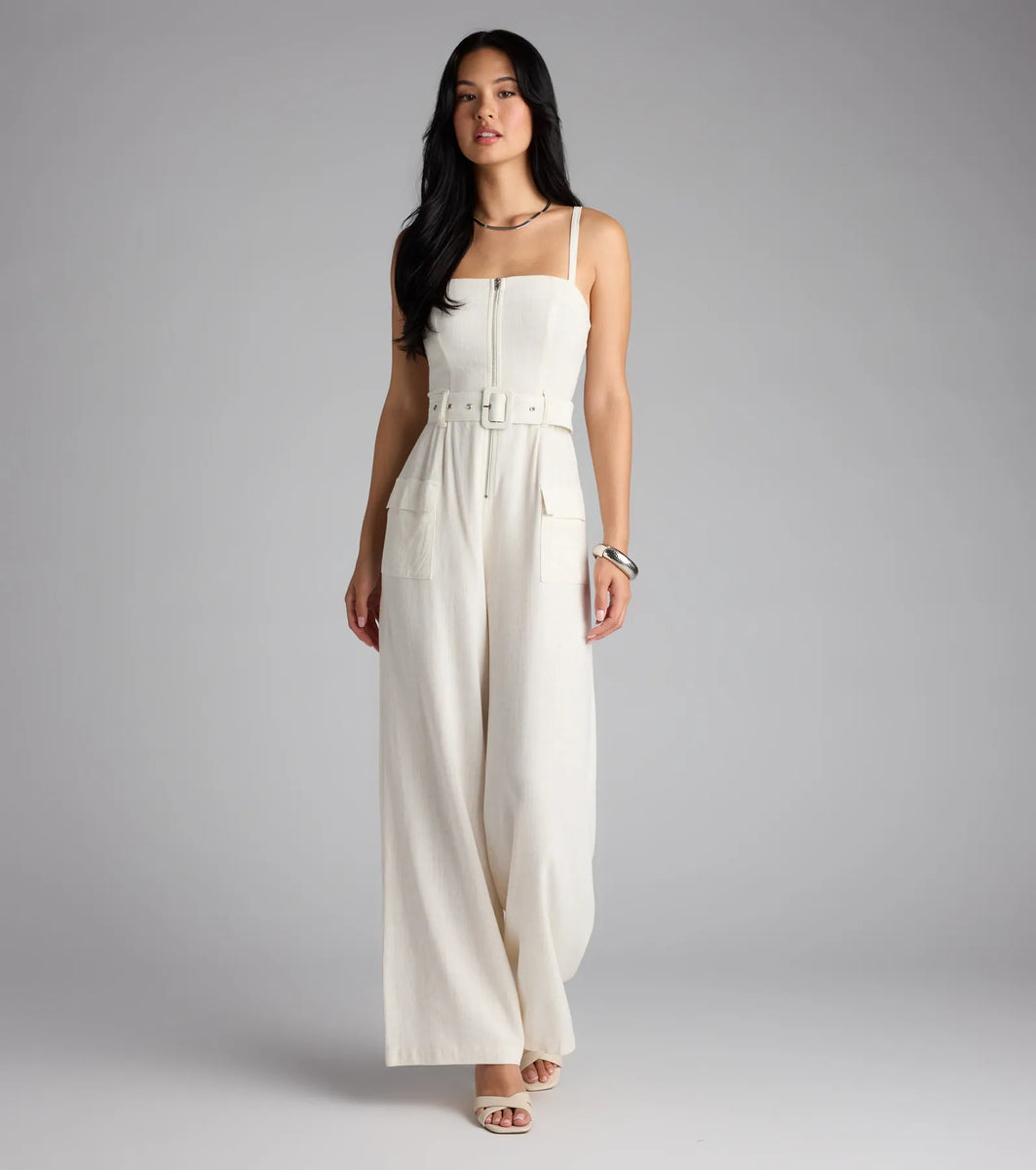Stylish In The Sunshine Linen Cargo Jumpsuit | Windsor