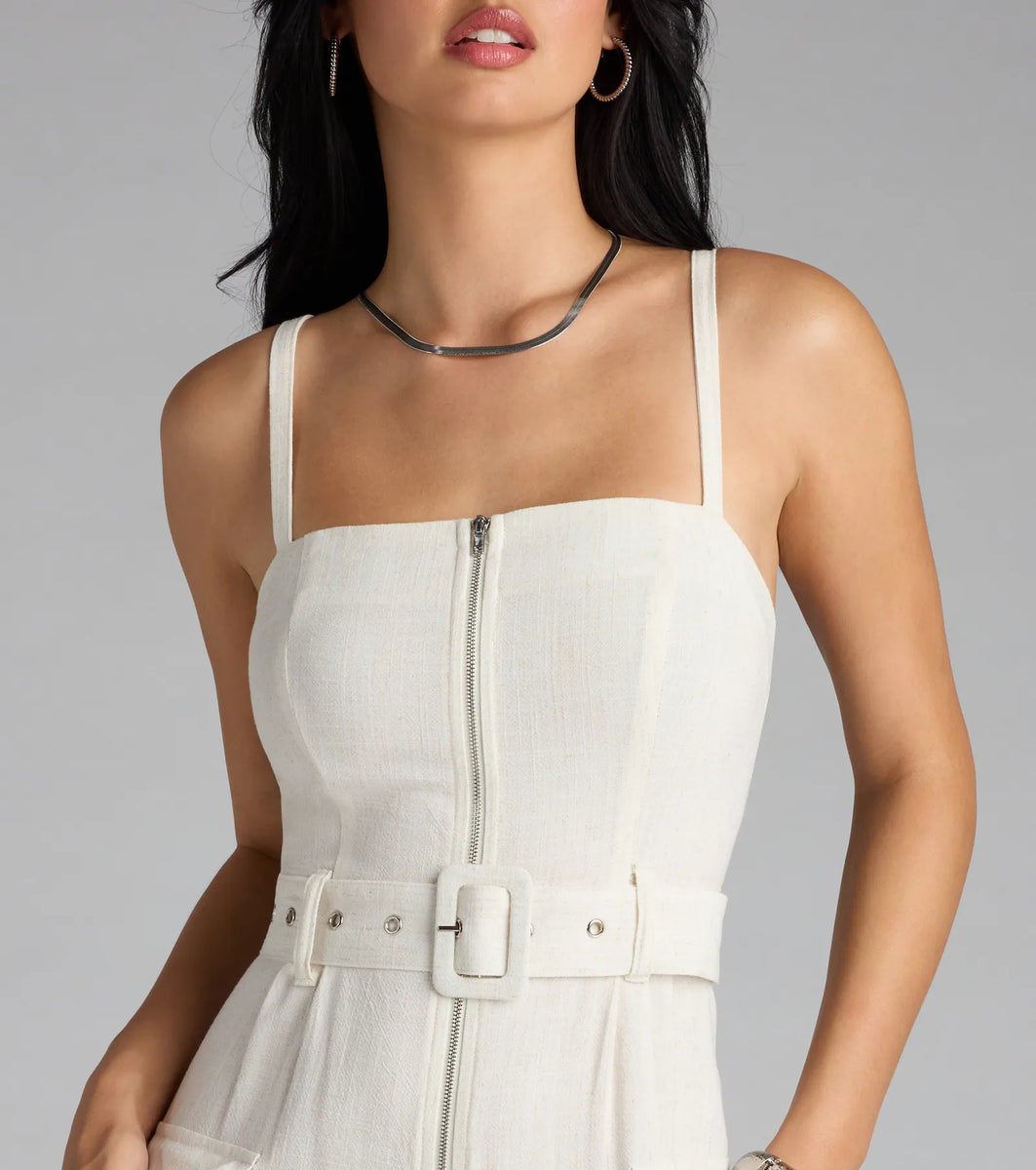 Stylish In The Sunshine Linen Cargo Jumpsuit | Windsor