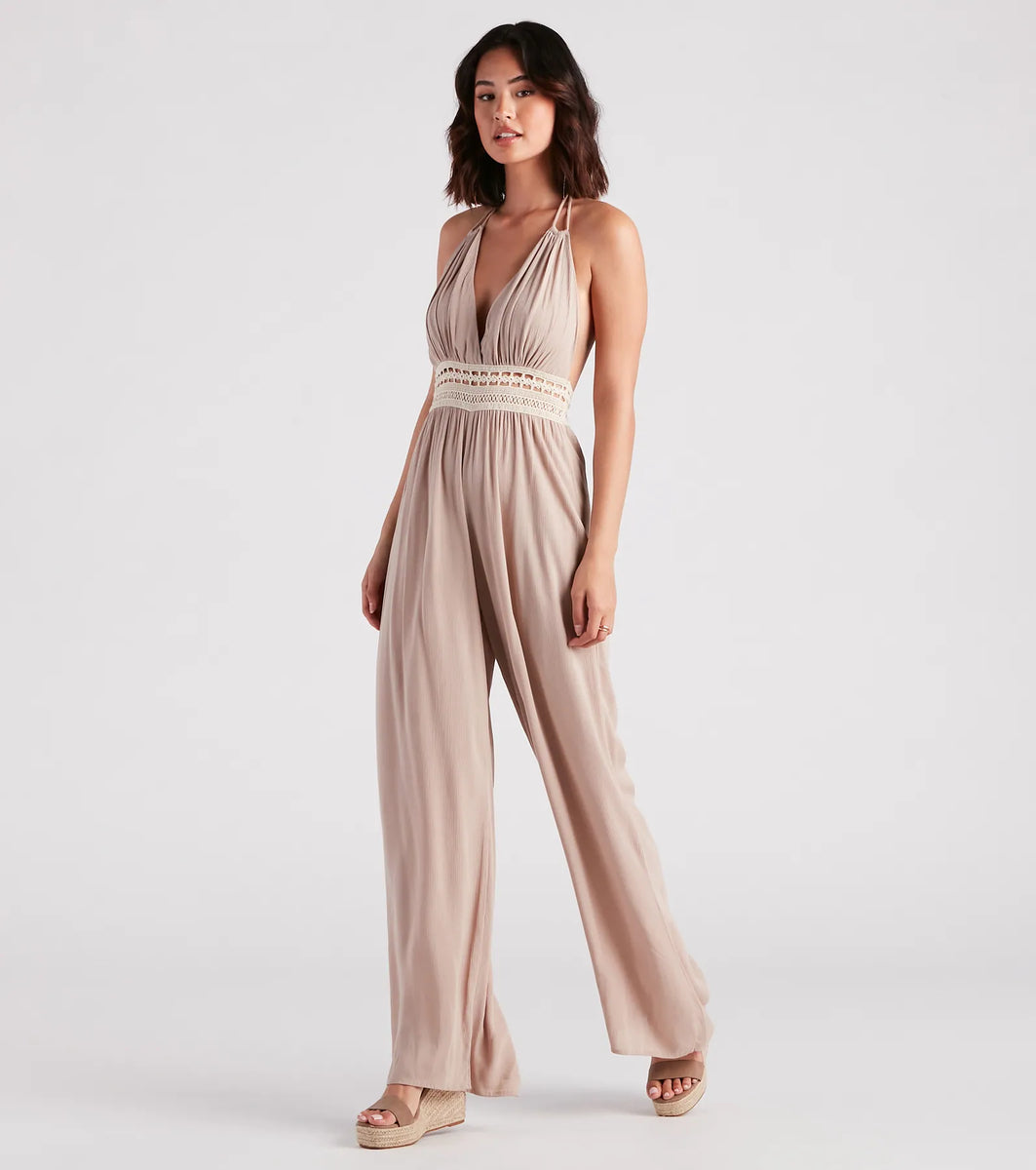 Wandering Bliss Halter Crochet Jumpsuit | Windsor