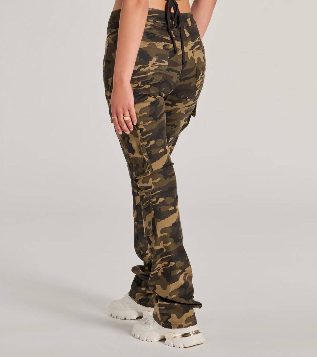 【MIDNIGHT MOVE】 7 camo pants / 追跡付 Casual Vibe Camo Cargo Bootcut Pants | Windsor