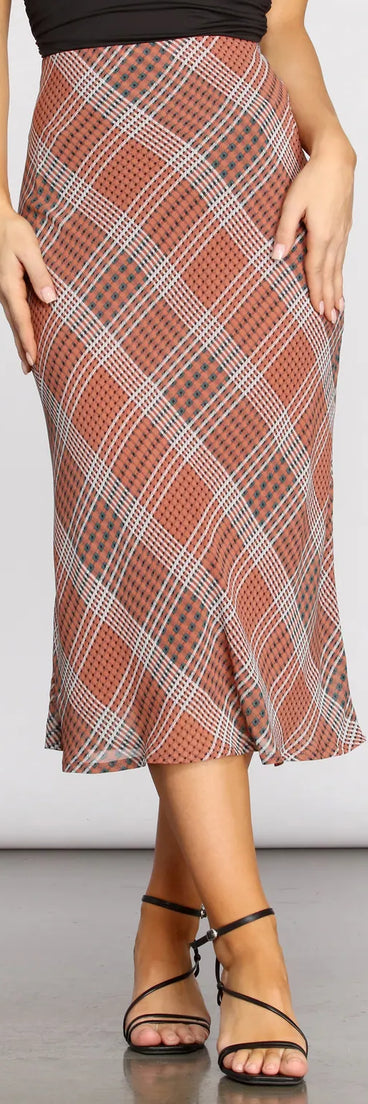 Plaid Chiffon Midi Skirt