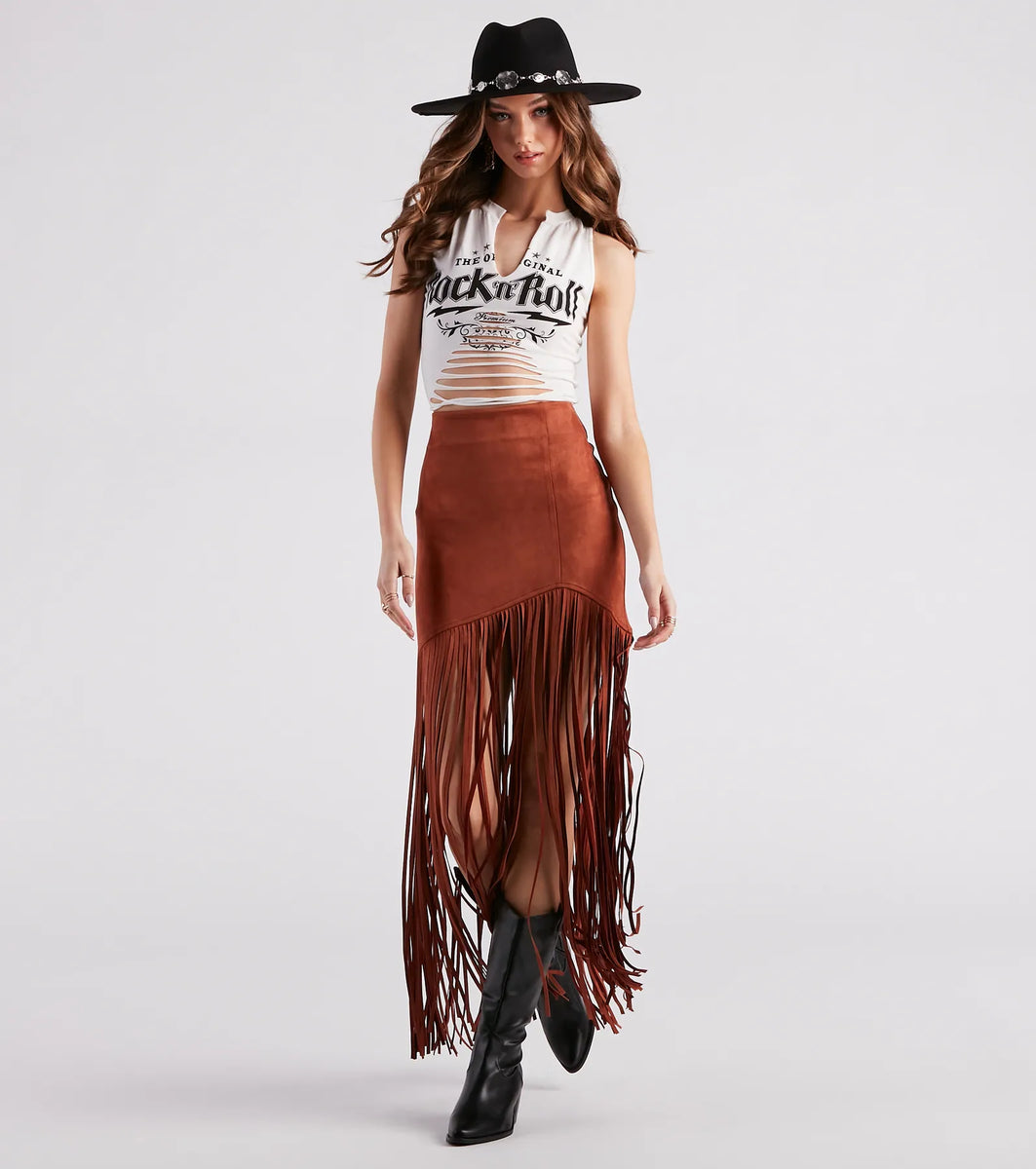 Wild At Heart Long Fringe Skirt Windsor - Main Image