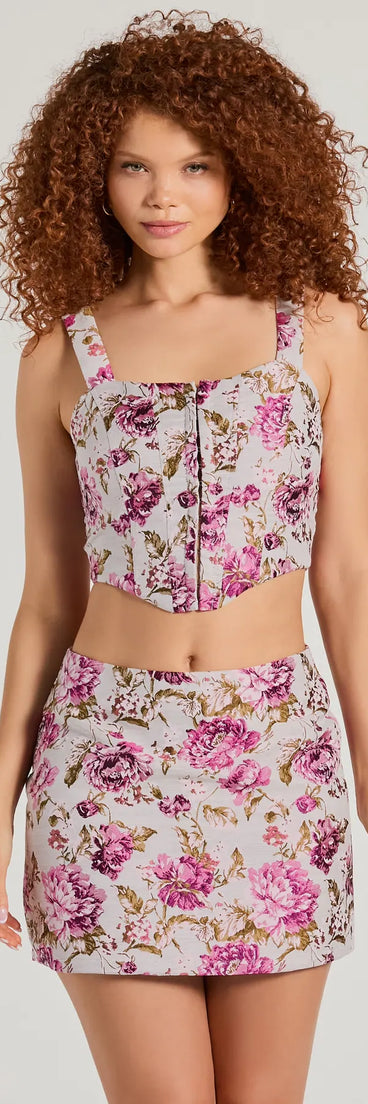 Easily Beloved High-Rise Floral Tapestry Mini Skirt