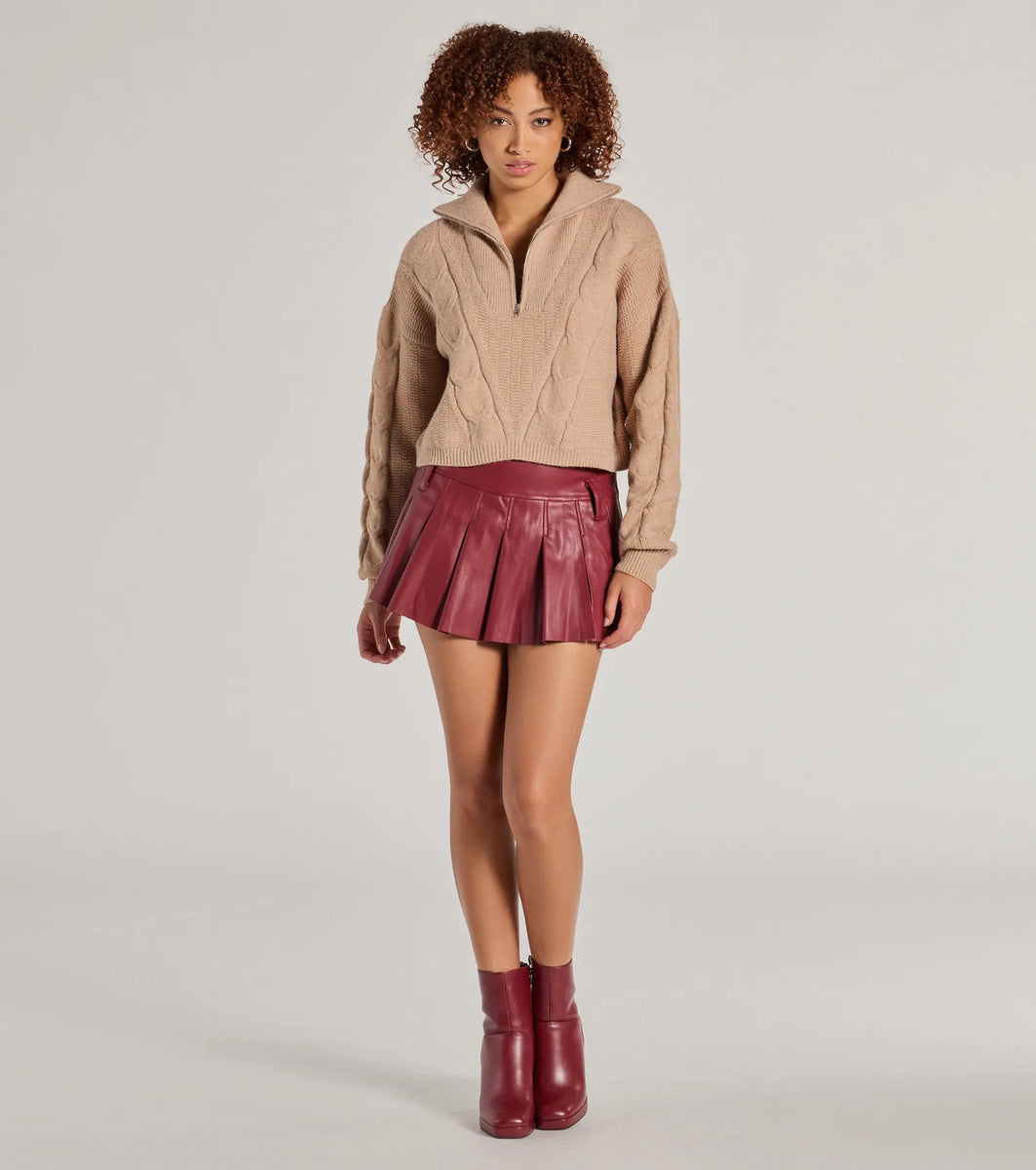 Preppy Allure Pleated Faux Leather Mini Skirt Windsor