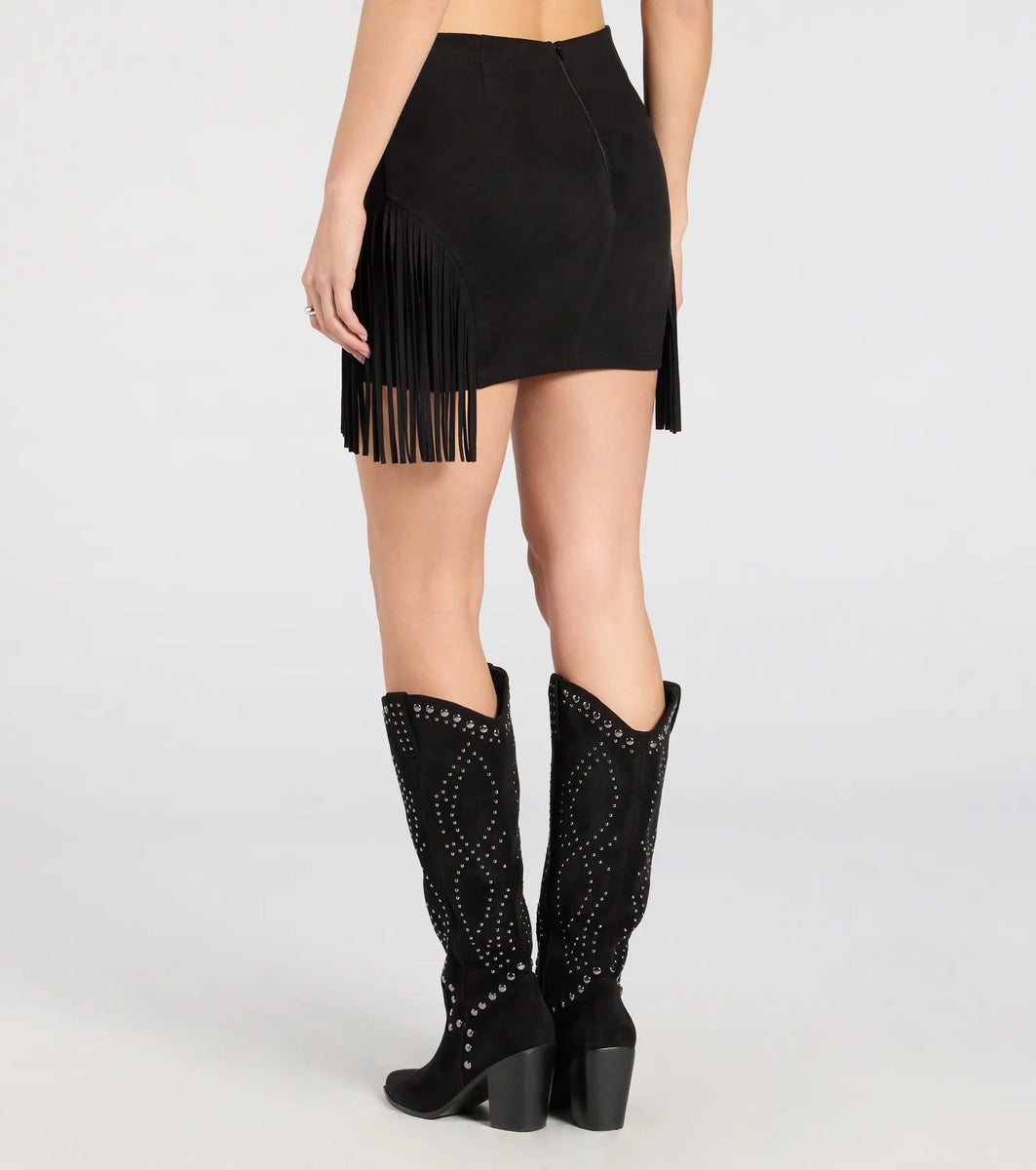 Fringe Attitude Faux Suede Mini Skirt | Windsor Fringe Attitude Faux Suede Mini Skirt | Windsor