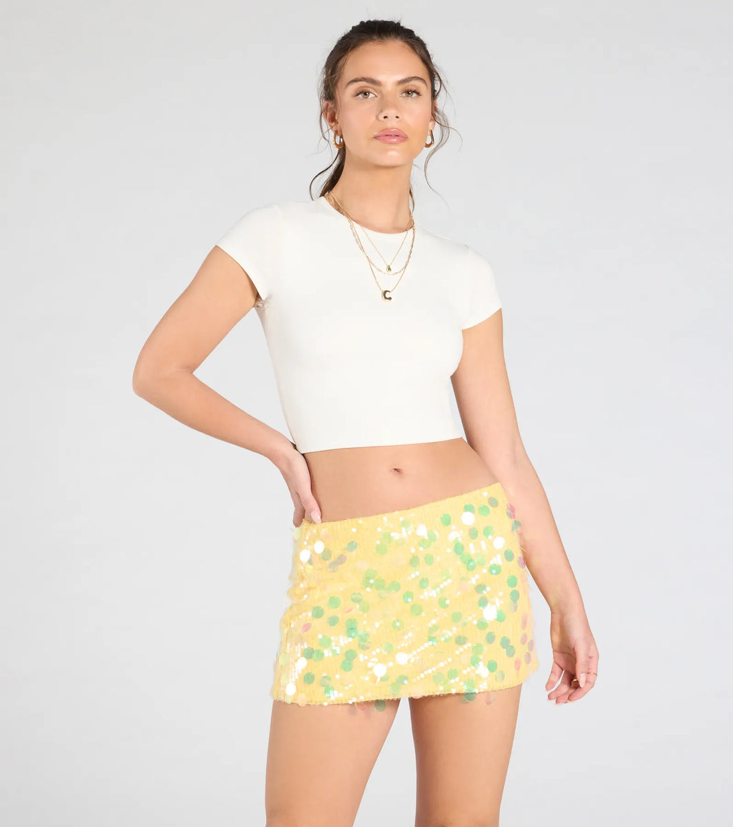  DANCE イエロー チャコット ノーソーイング S〜M Night Moves Sequin Mini Skirt | Windsor