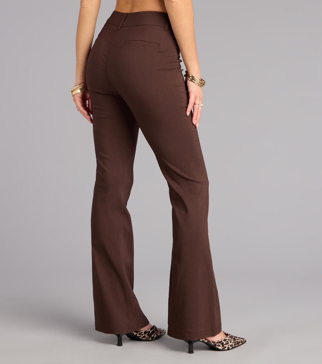 Windsor Sleek Polish High-Rise Flare Trouser Pants in Black | Size: L | Woven Fabric Windsor Sleek Polish High-Rise Flare Trouser Pants in Black | Size: L | Woven Fabric