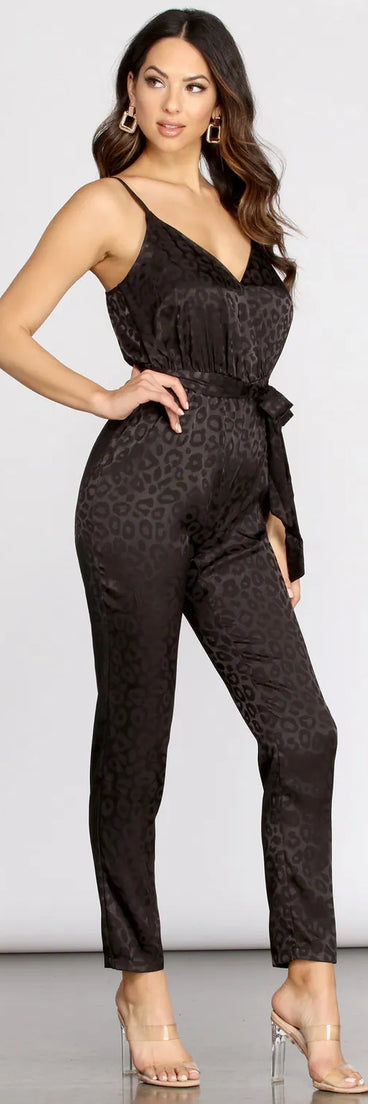 Satin Leopard Print Jumpsuit