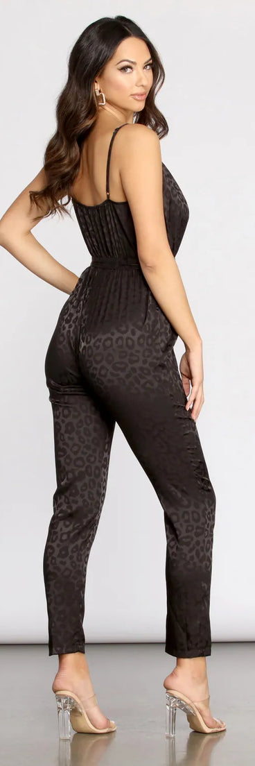 Satin Leopard Print Jumpsuit