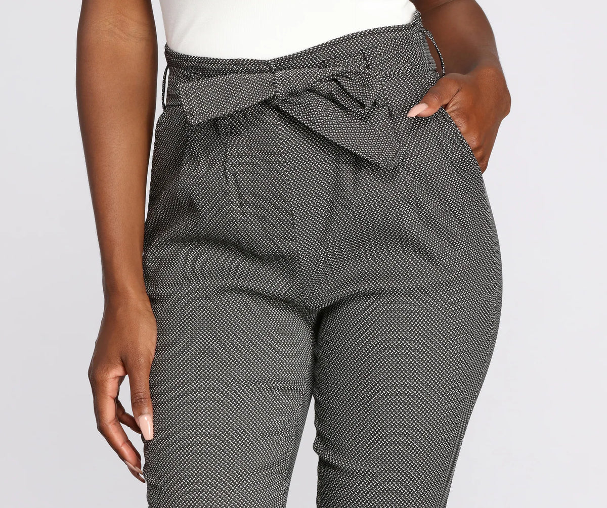 Black Front Tie Lightweight Knit Jacquard Pants main image 1