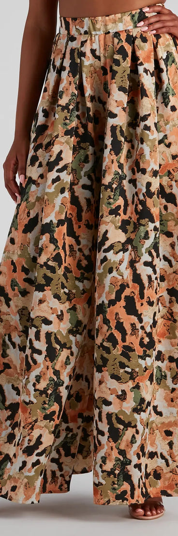 Abstract Art Satin Wide Leg Pants