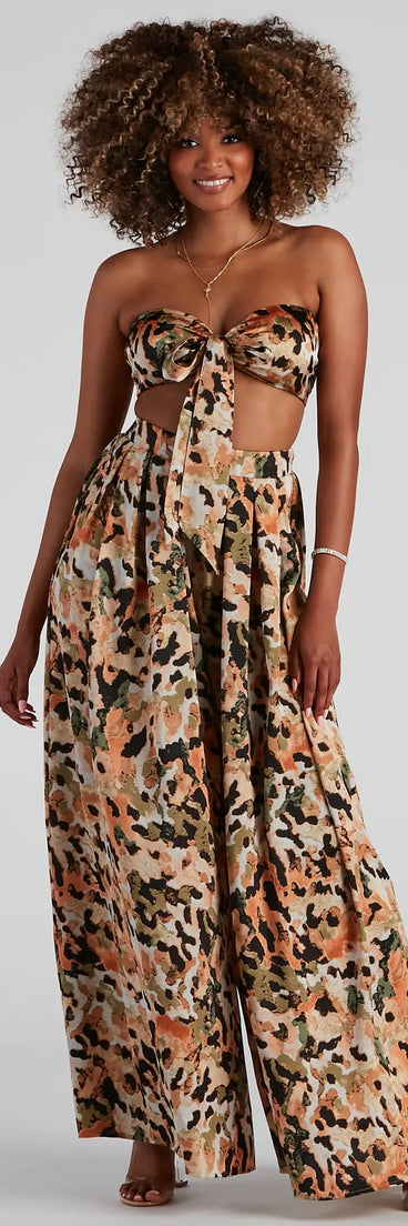 Abstract Art Satin Wide Leg Pants