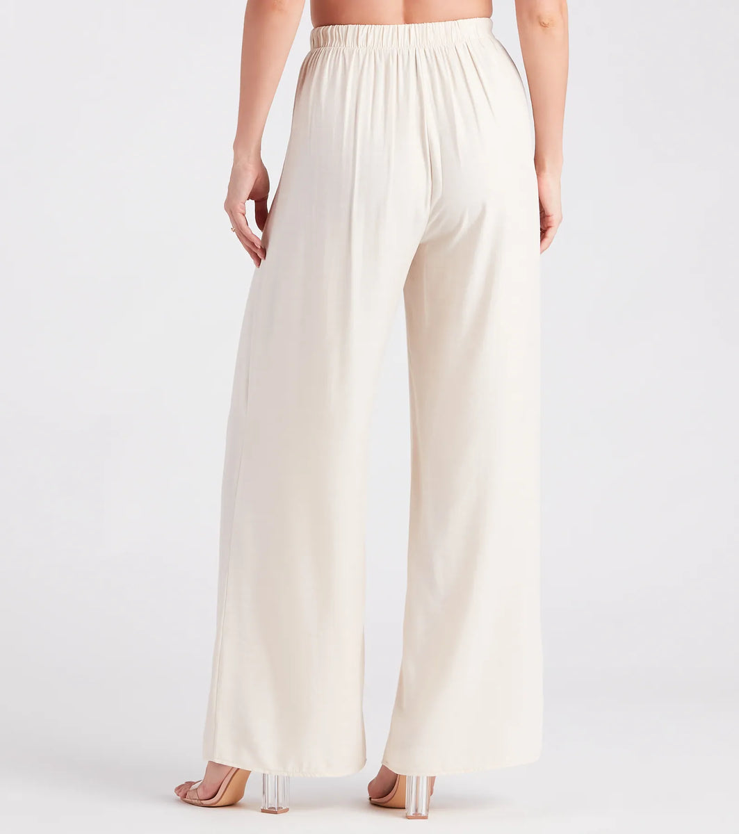 【SCENERITY】Cony Wide Slacks Sleek And Sophisticated Satin Wide-Leg Pants | Windsor