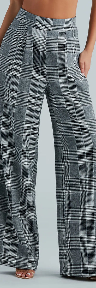 Power Hour Plaid Wide-Leg Trouser Pants