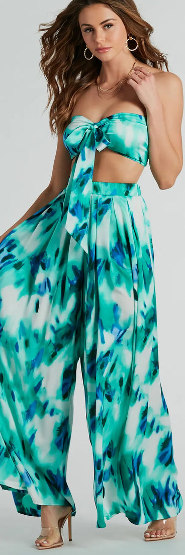 Forever Muse Abstract Satin Wide-Leg Pants