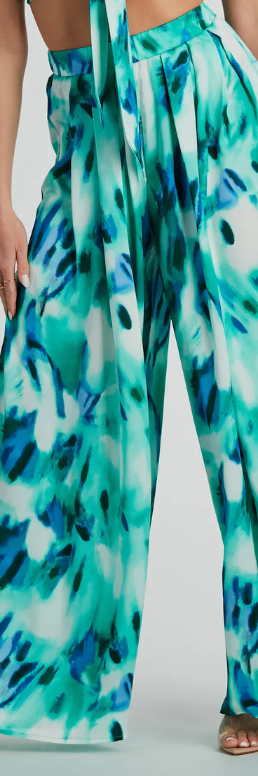 Forever Muse Abstract Satin Wide-Leg Pants