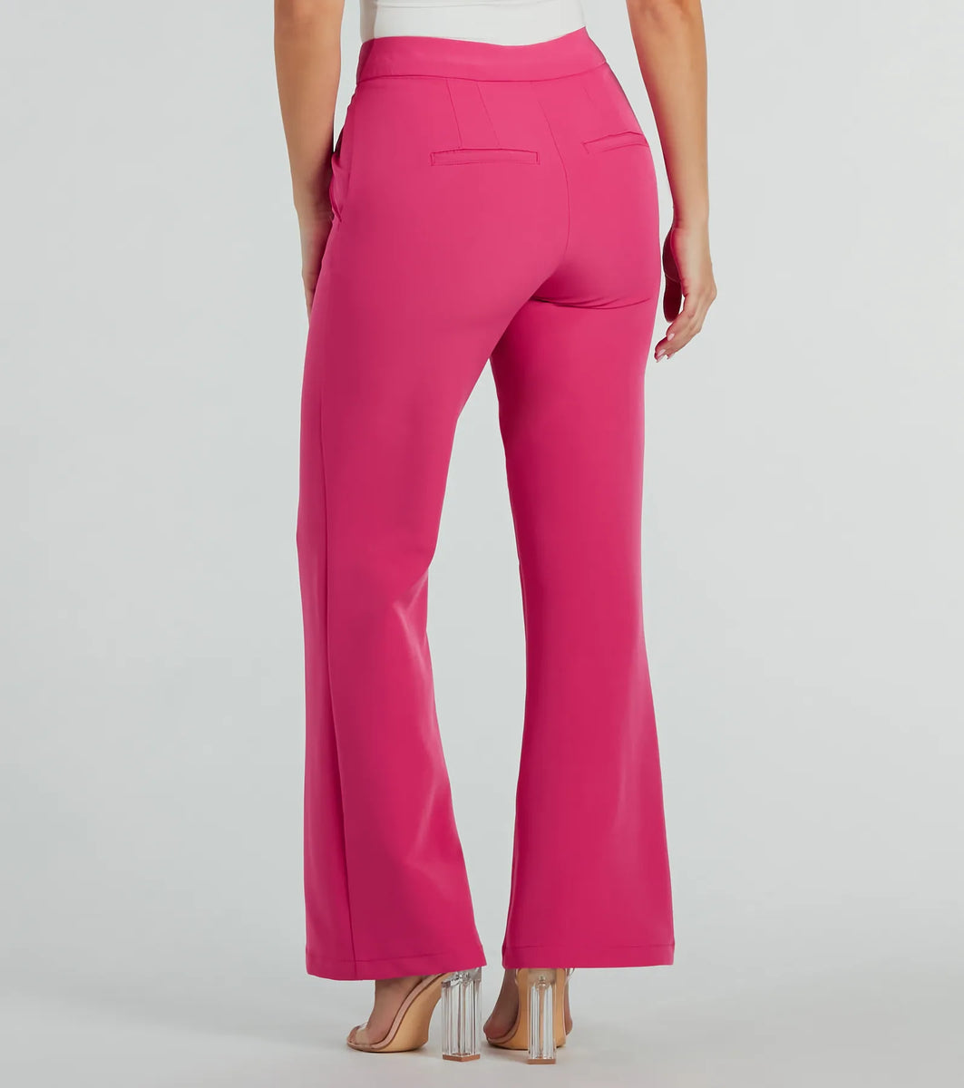 Straight Leg Elastic High Waist Lace Tie Trim Pant