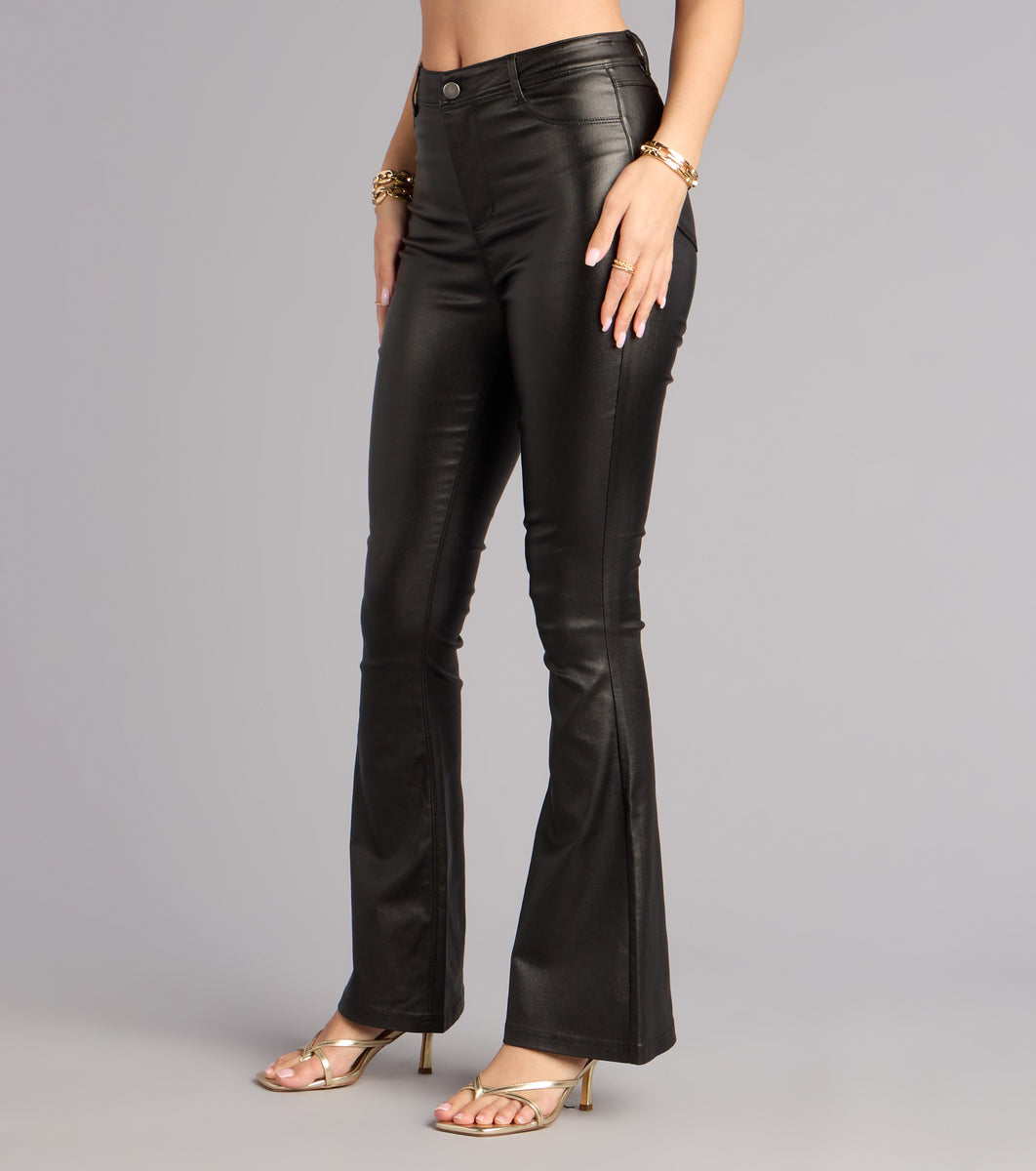Sleek Business High-Rise Faux Leather Flare Pants | Windsor