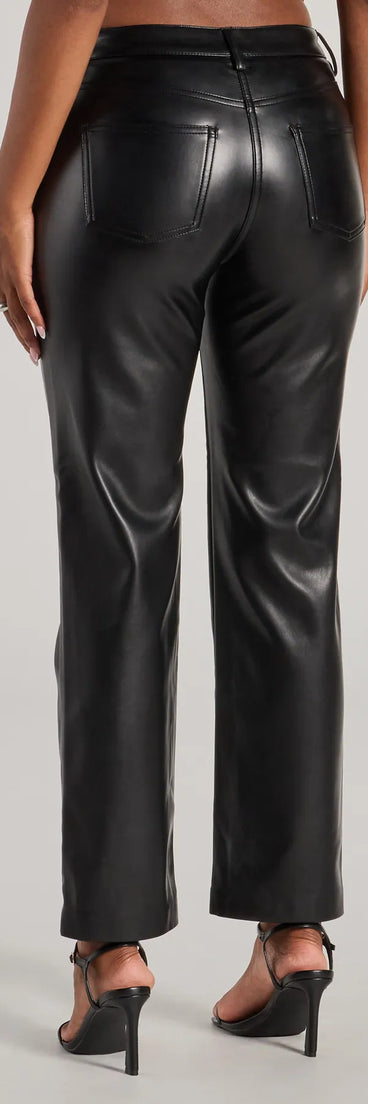 The Ready For Glam Faux Leather Pants is a trendy women's bottom in black, designed with modern details and alluring textures to complete chic outfits for 2025.