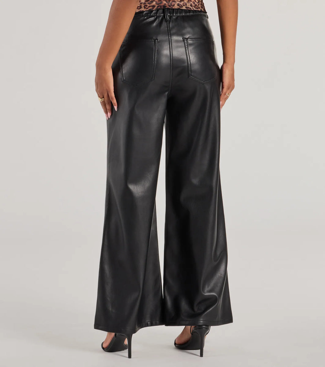 SPARKLE WIDE LEG PANT MAHOGANY VEGAN LEATHER