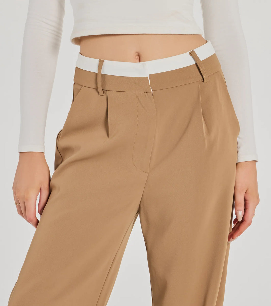 TAUPE TROUSERS w. CONTRAST WAISTBAND main image 0