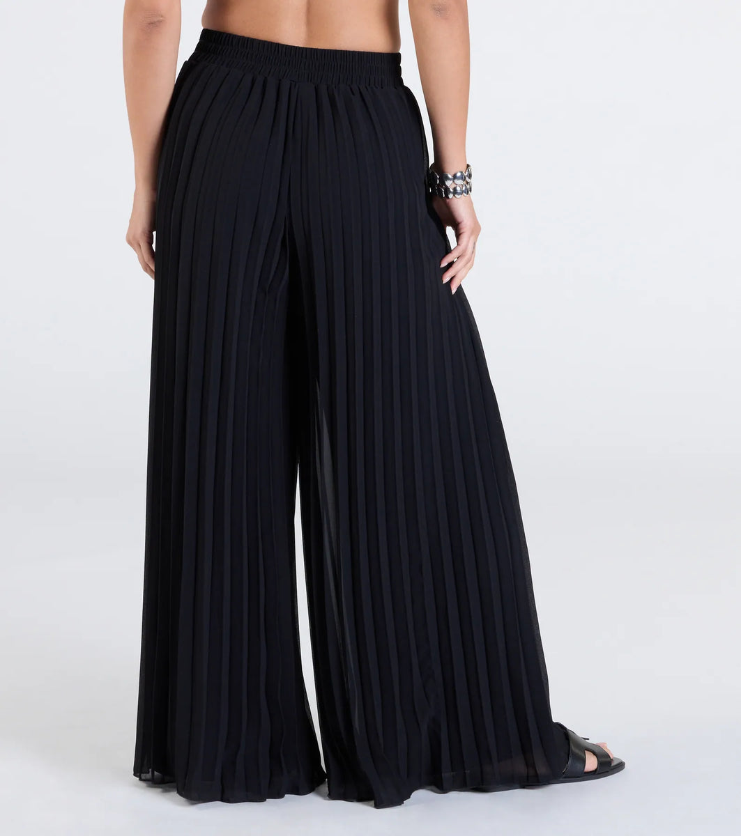 Pure Color High Waist Wide Leg Chiffon Palazzo Pants