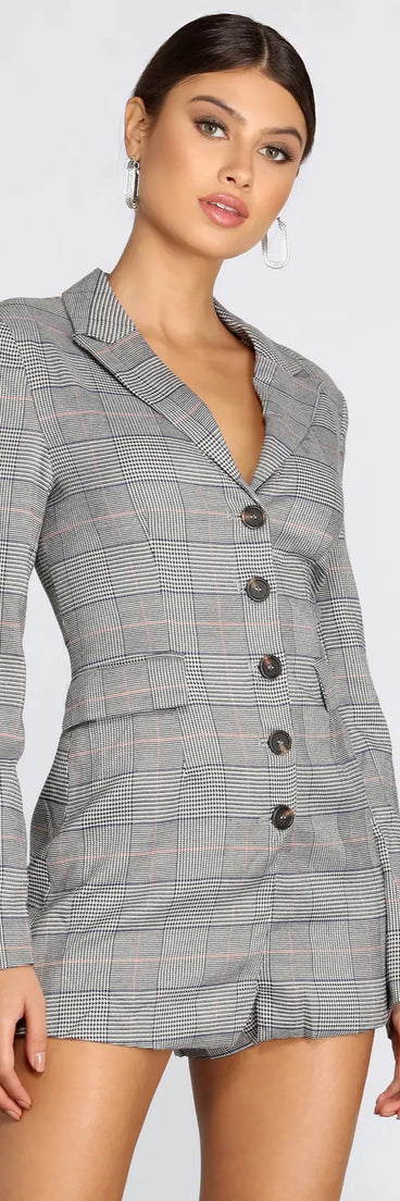 Plaid Check Blazer Romper
