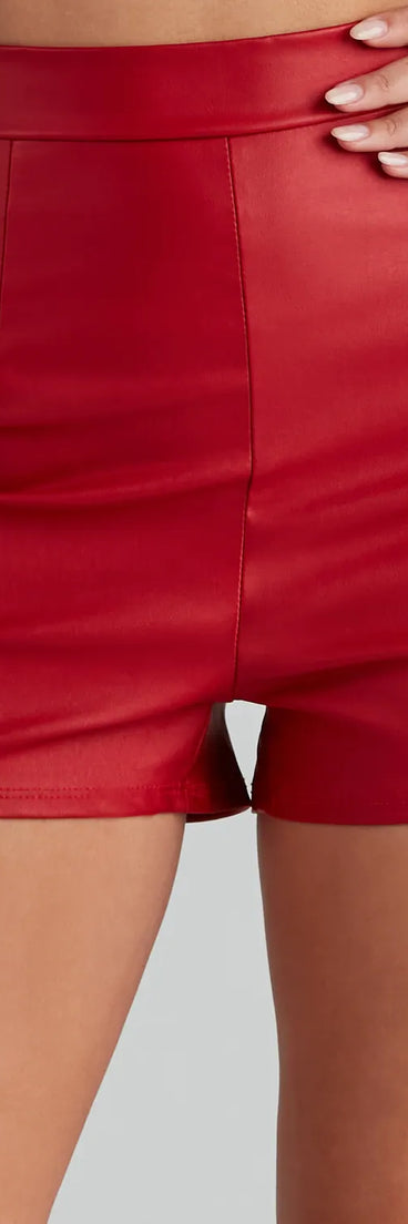 High Waist Coated Faux Leather Shorts