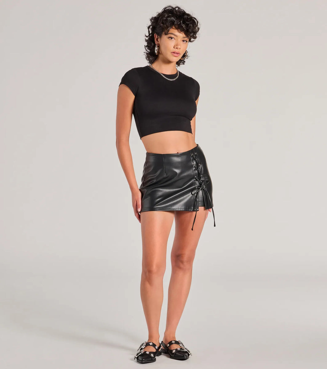 Sultry Edge Lace-Up Faux Leather Skort | Windsor