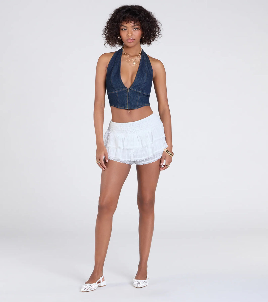 ASOS DESIGN knitted frill short in ecru | ASOS