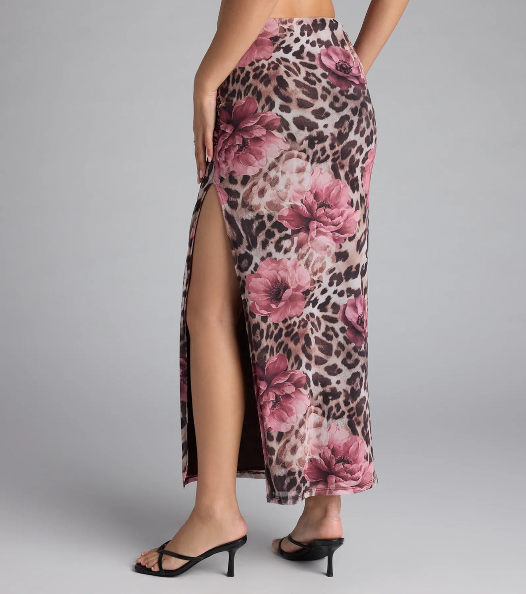 Fierce And Flirty Leopard Floral Maxi Skirt | Windsor