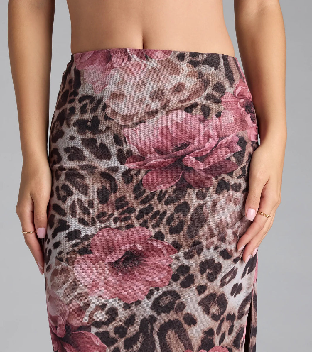 Fierce And Flirty Leopard Floral Maxi Skirt | Windsor