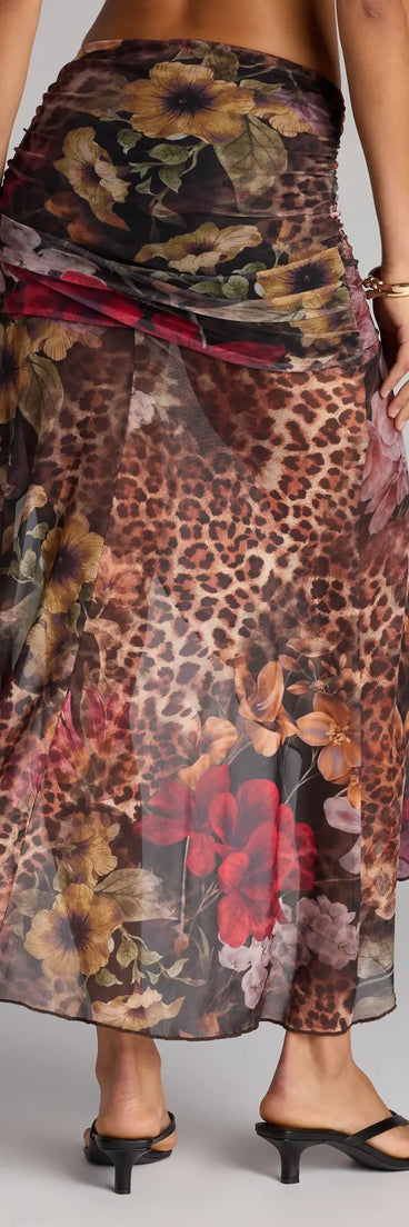 Style up your rotation with the Wild Card Leopard Floral Print Maxi Skirt , a trendy leopard print skirt made to anchor every outfit with attitude and ease.