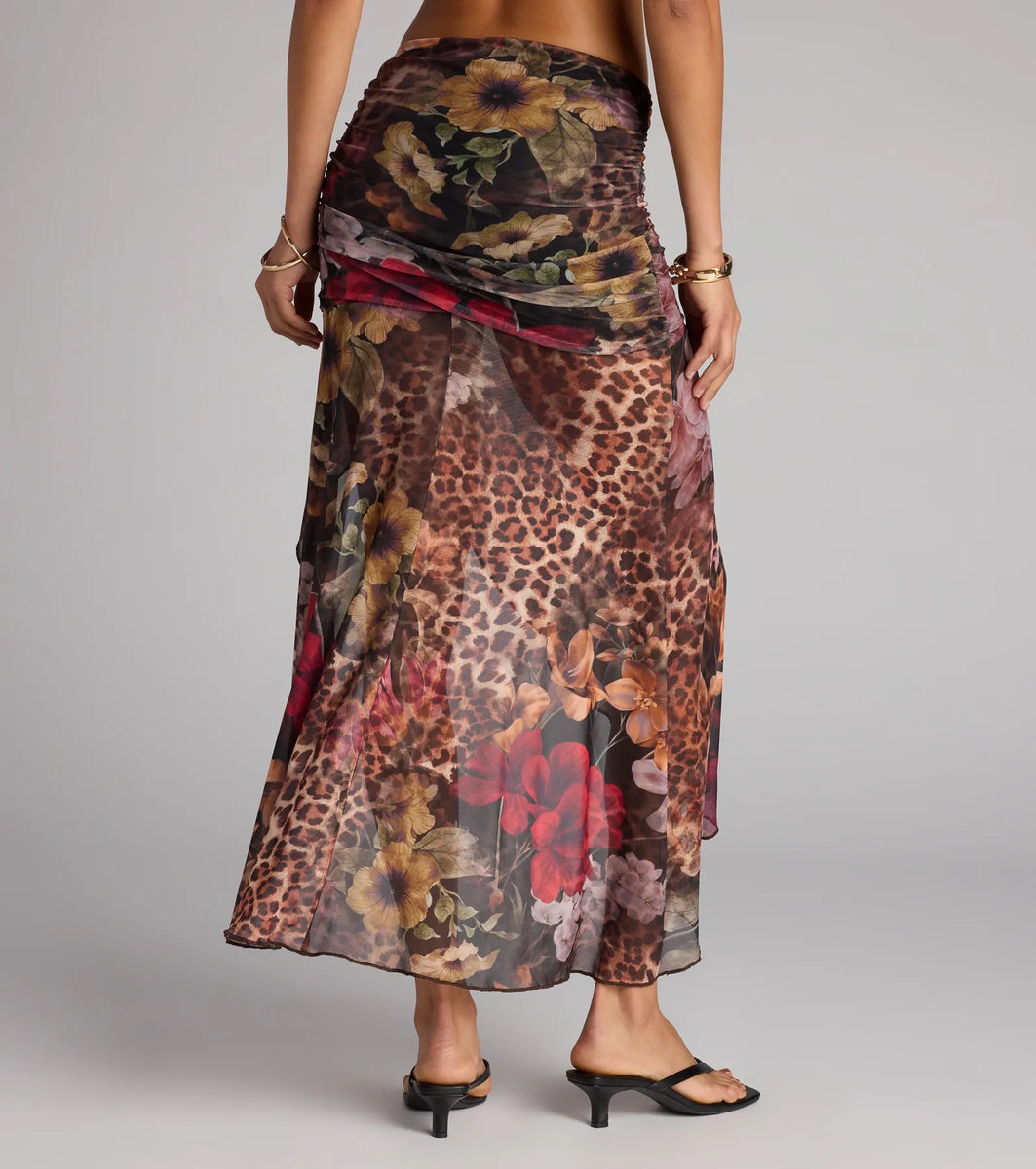 Wild Card Leopard Floral Print Maxi Skirt | Windsor