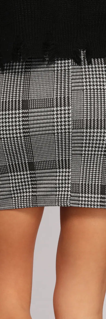 High Waist Houndstooth Wrap Mini Skirt