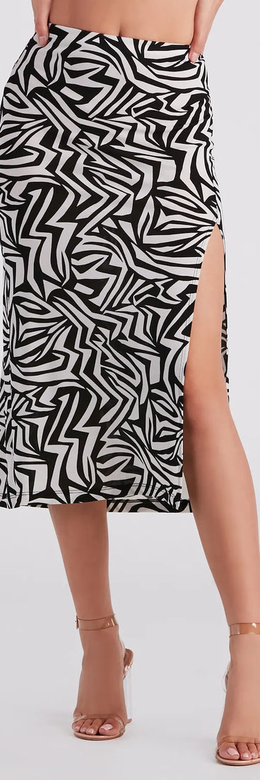 Artsy Mind Crepe Abstract Midi Skirt