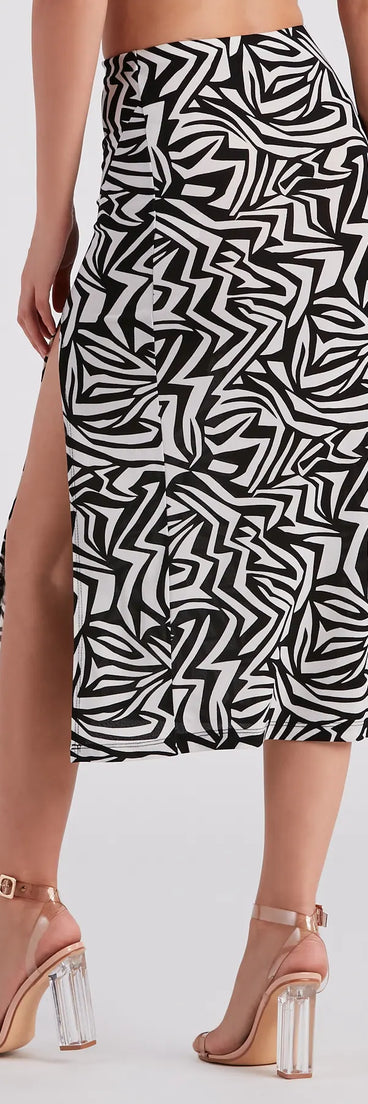 Artsy Mind Crepe Abstract Midi Skirt