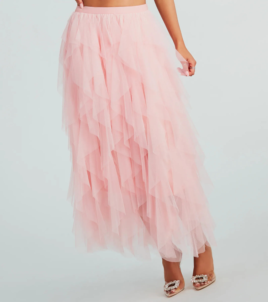 A Little Drama Ruffled Tulle Midi Skirt | Windsor