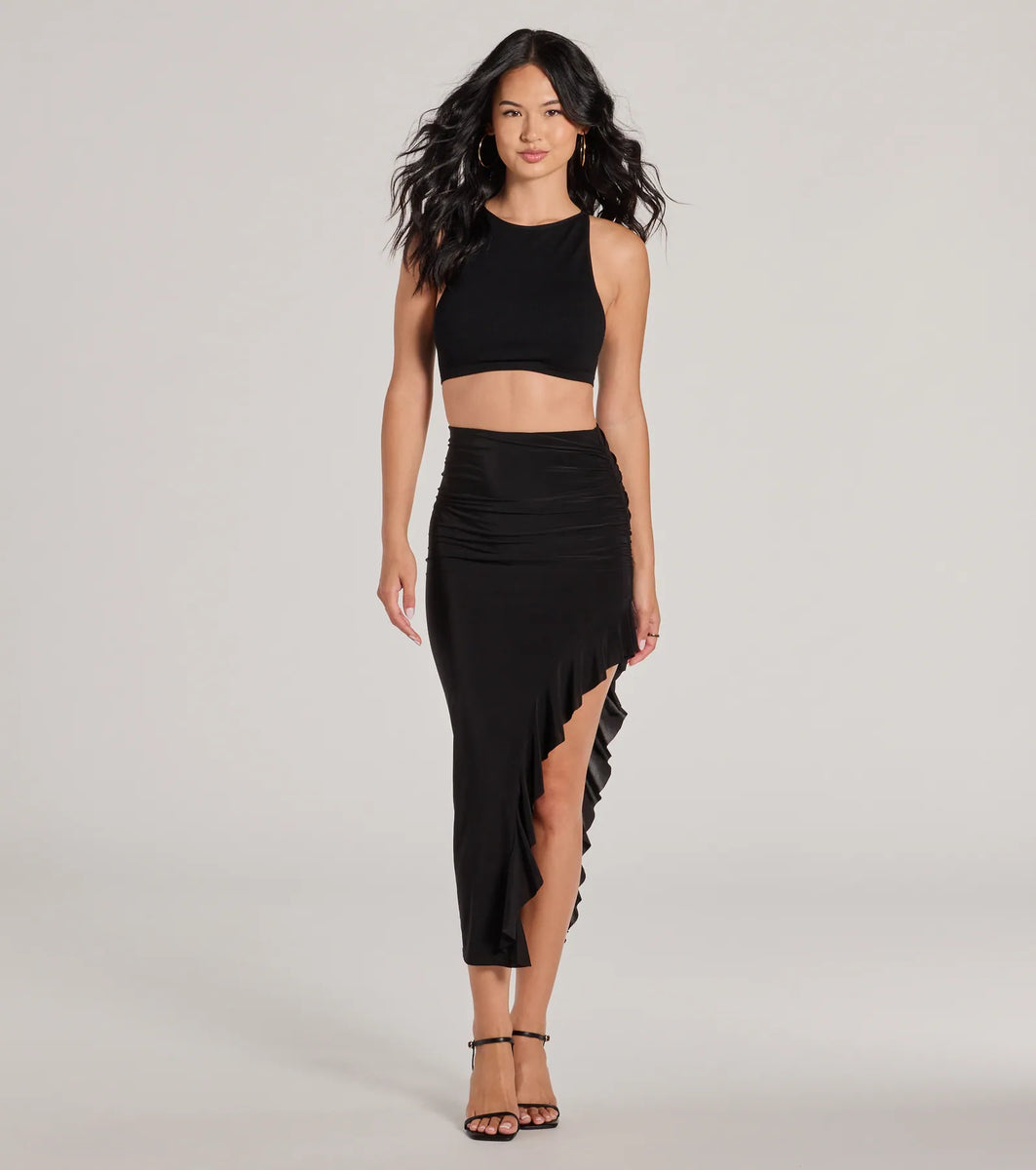 Dancing Moves High-Rise Side Ruffle Midi Skirt | Windsor
