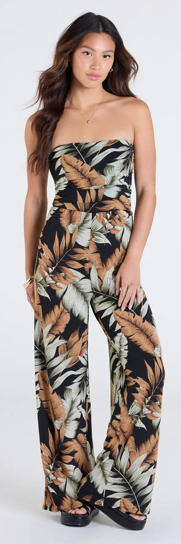 Pair the Tropical Breeze Strapless Wide-Leg Jumpsuit with your favorite sandals or sneakers for effortless fall outfits with on-trend black jumpsuits that speak your style.
