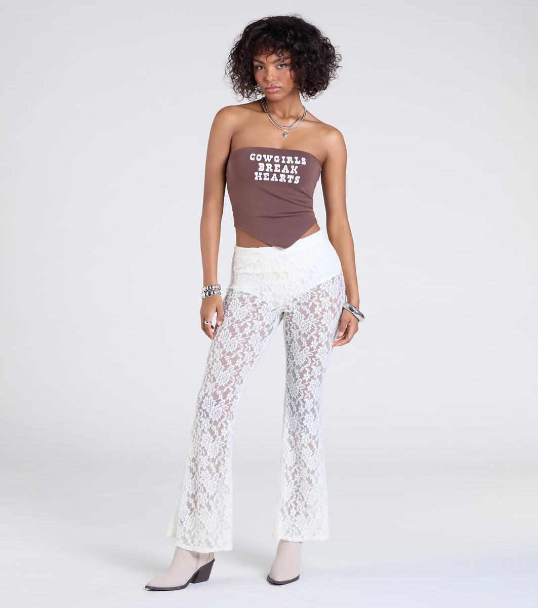 ★ PISCESS★ Lace Frill Capri Pants Ivory 5008519135 PISCESS Lace Frill Capri Pants - Ivory | International Store