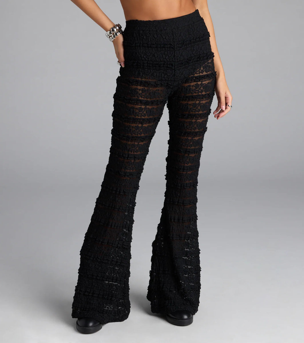 Make A Statement Sheer Lace Flare Pants | Windsor