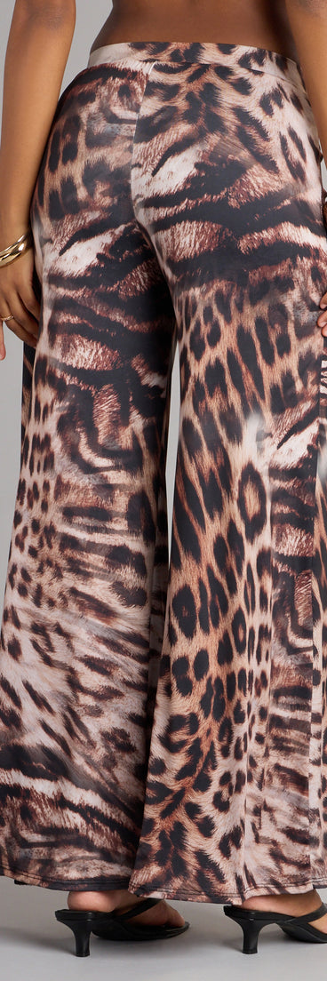 This piece brings trend-right energy to the Wild Side Leopard Wide-Leg Pants, perfect for fall outfits that stand out.