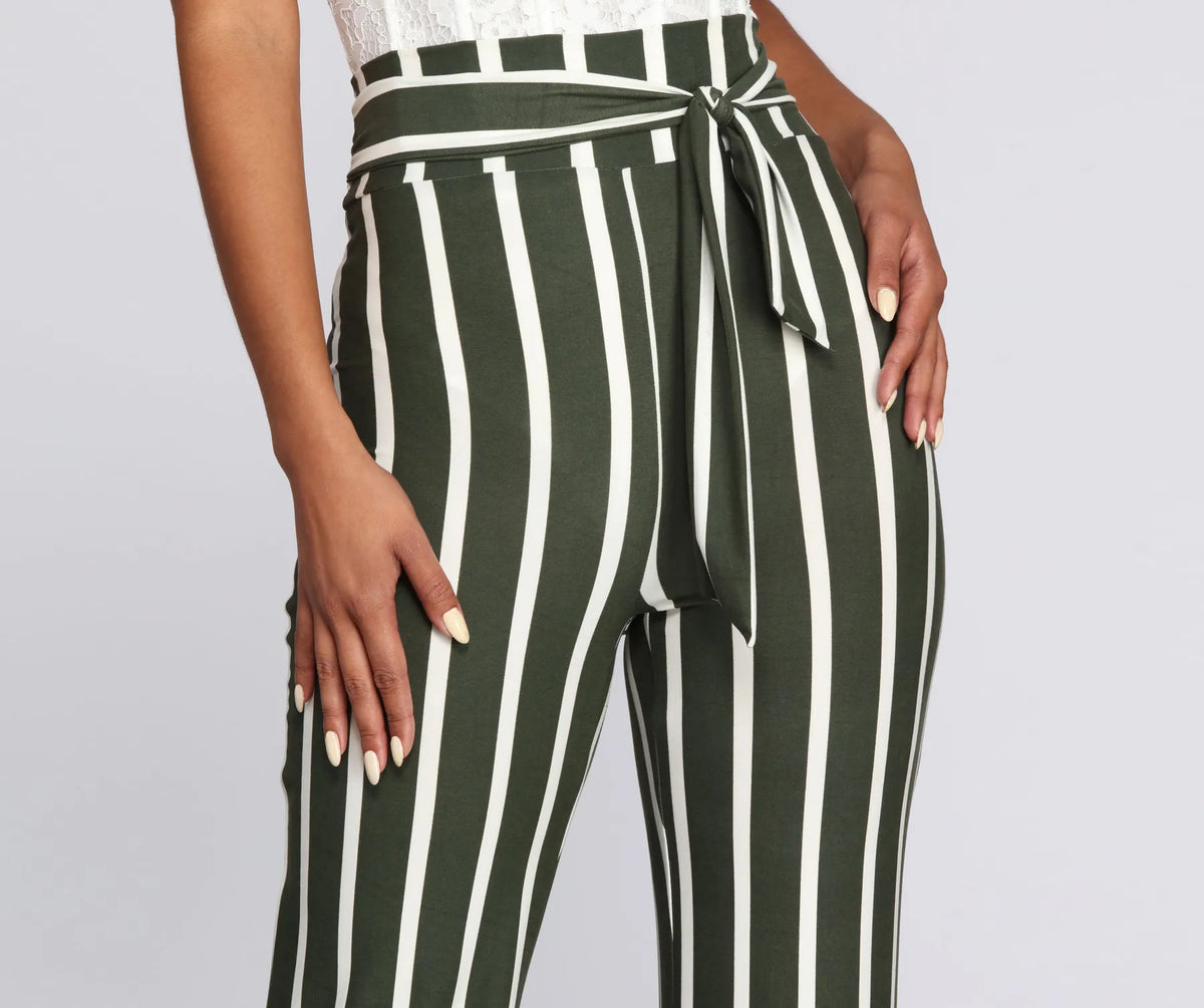 Chic Striped Tie Waist Pants & Windsor — free download