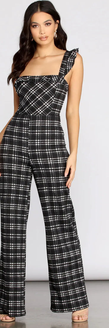 Time To Play Ruffle Plaid Jumpsuit