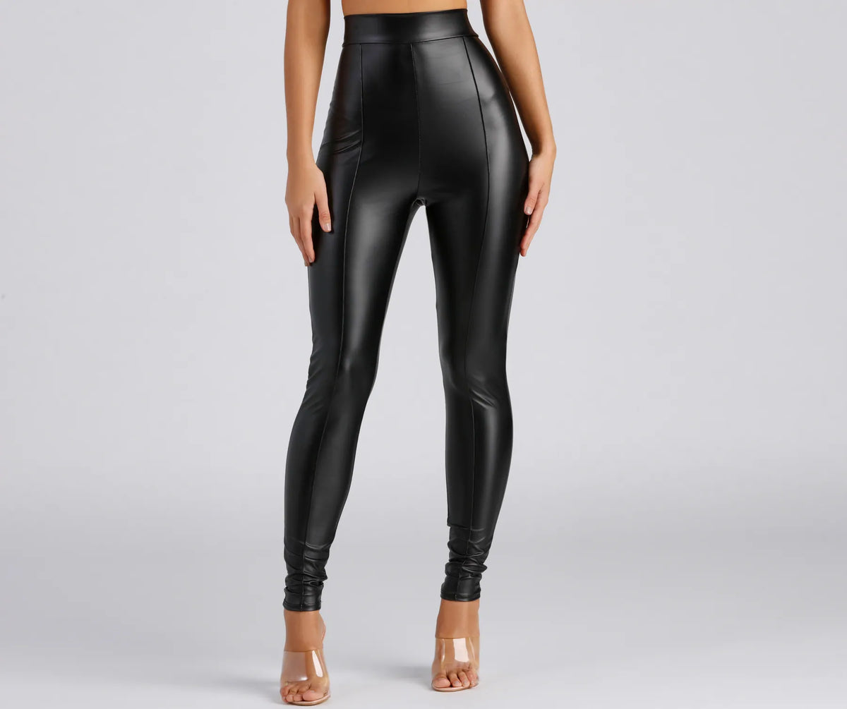 ELENDEEK FAUX LEATHER LEGGINGS ブラック 02