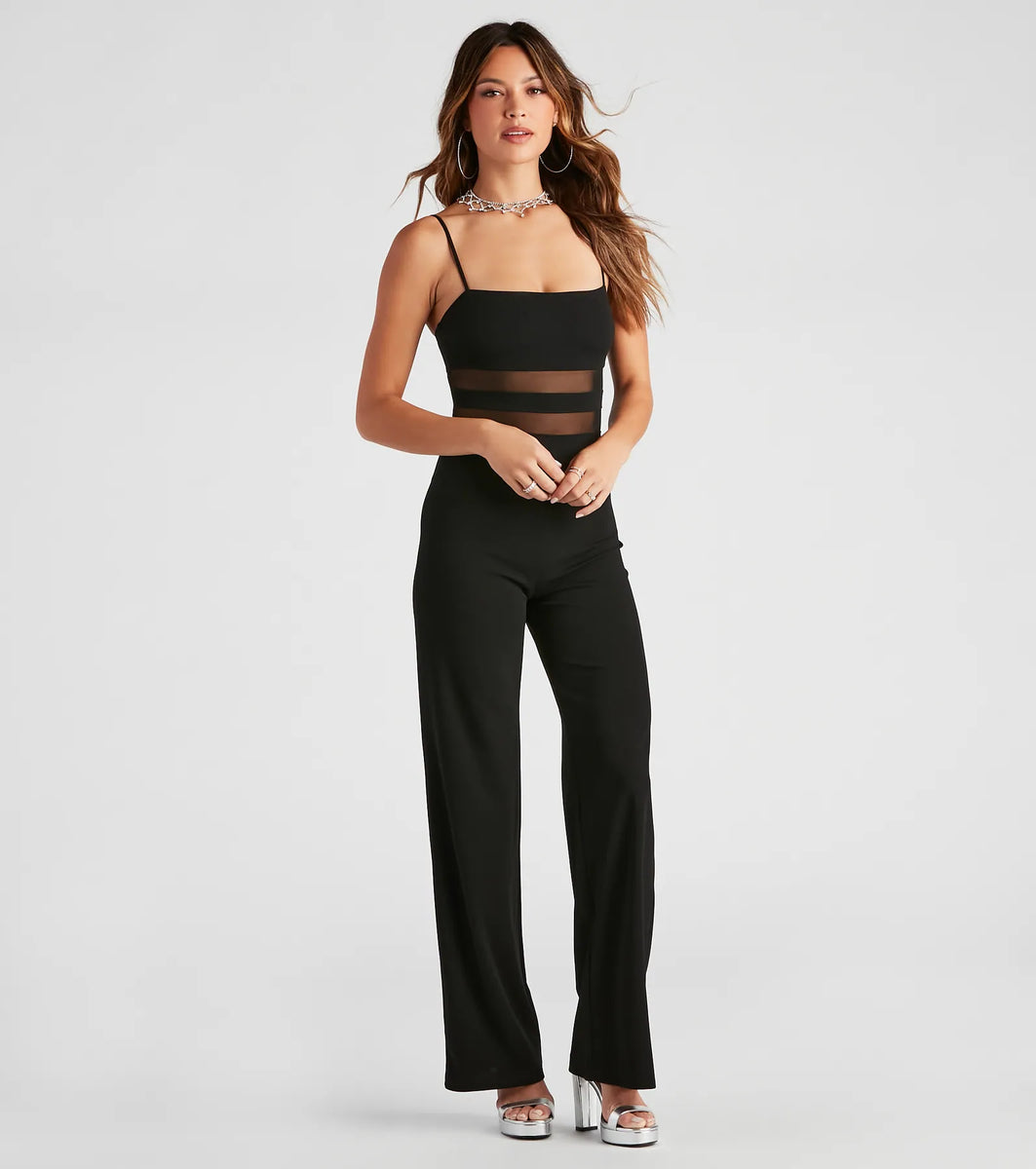 Illusion Neckline 3/4-Length Sleeve Jumpsuit Silver